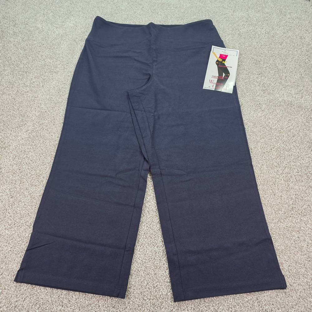 Women with Control Renee Greenstein Navy Blue Tummy Control Crop Pants Large NEW